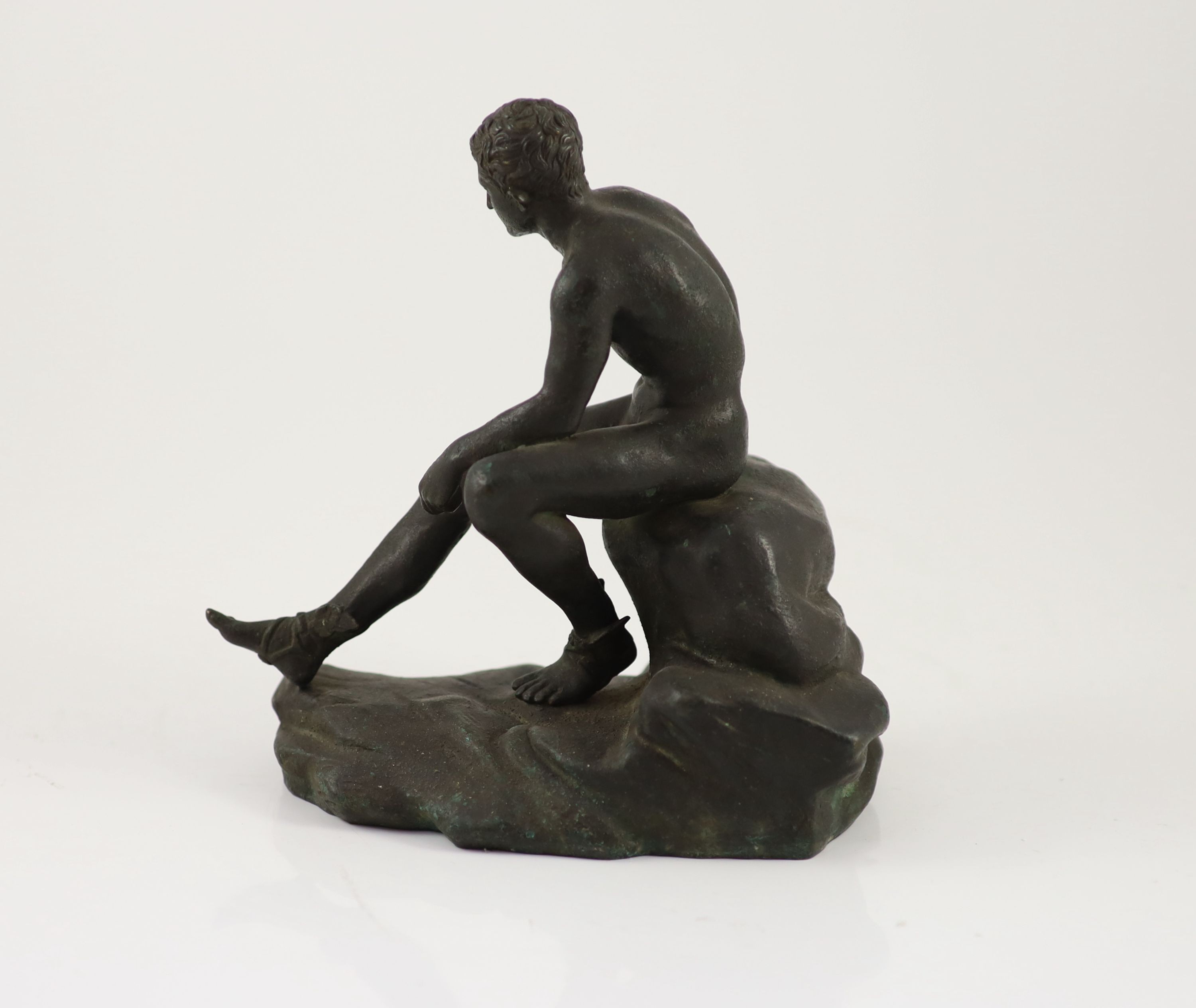 After the Antique, a Grand Tour bronze figure of Hermes H 19cm. W 19cm.